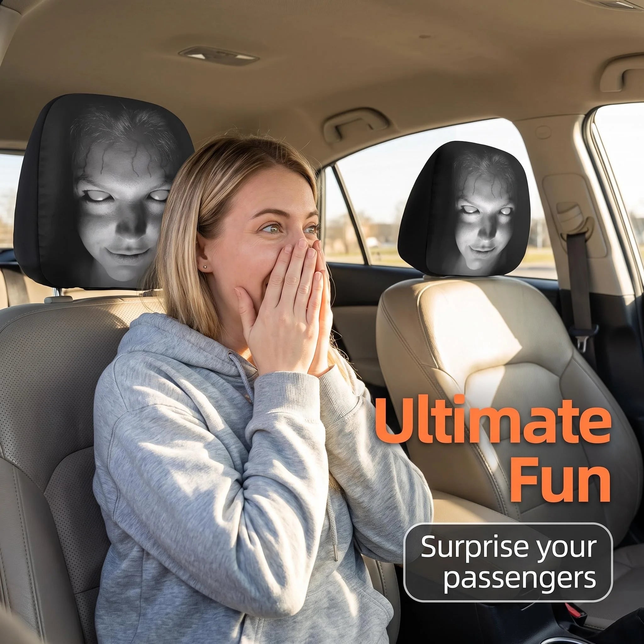 Ghost Car Headrest Cover Double Sided